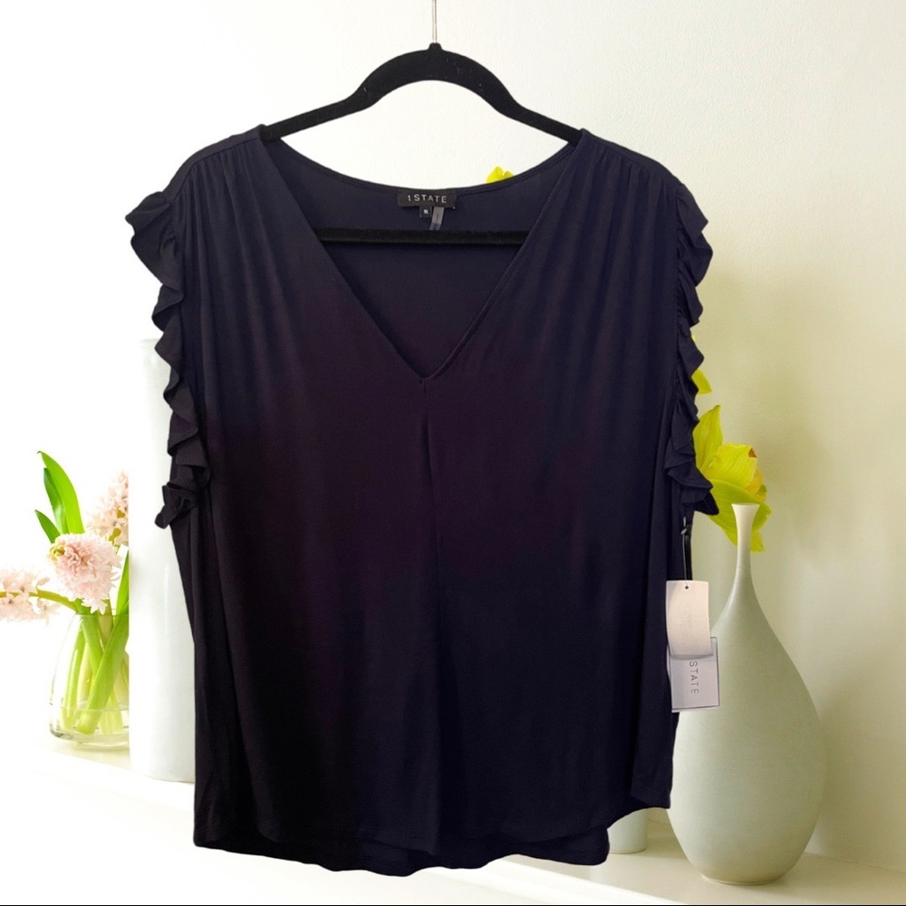 1 STATE Royal Dark Blue Blouse w/Ruffles US Size 1X